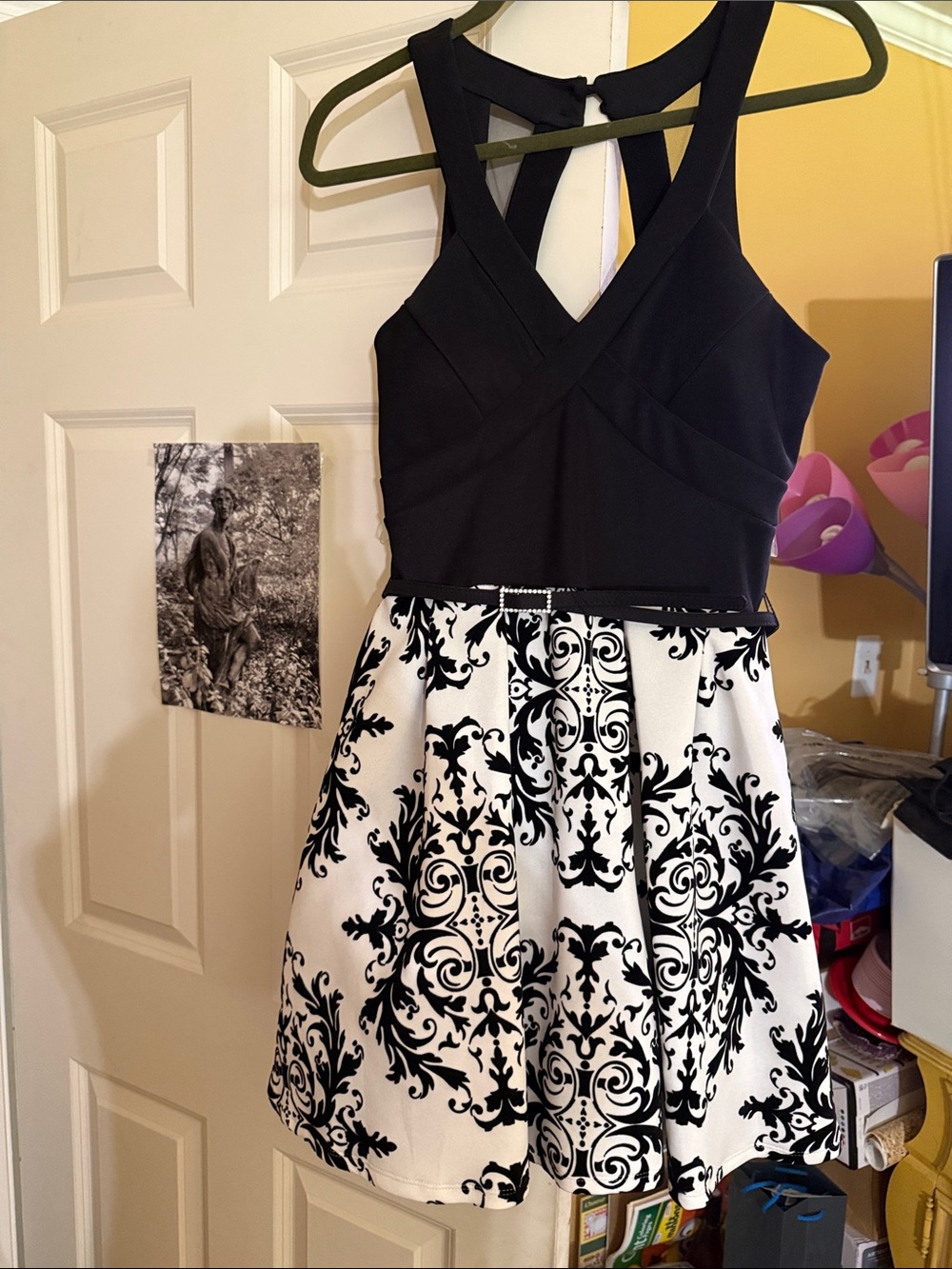 Crystal Doll Black & White Fit-and-Flare Dress